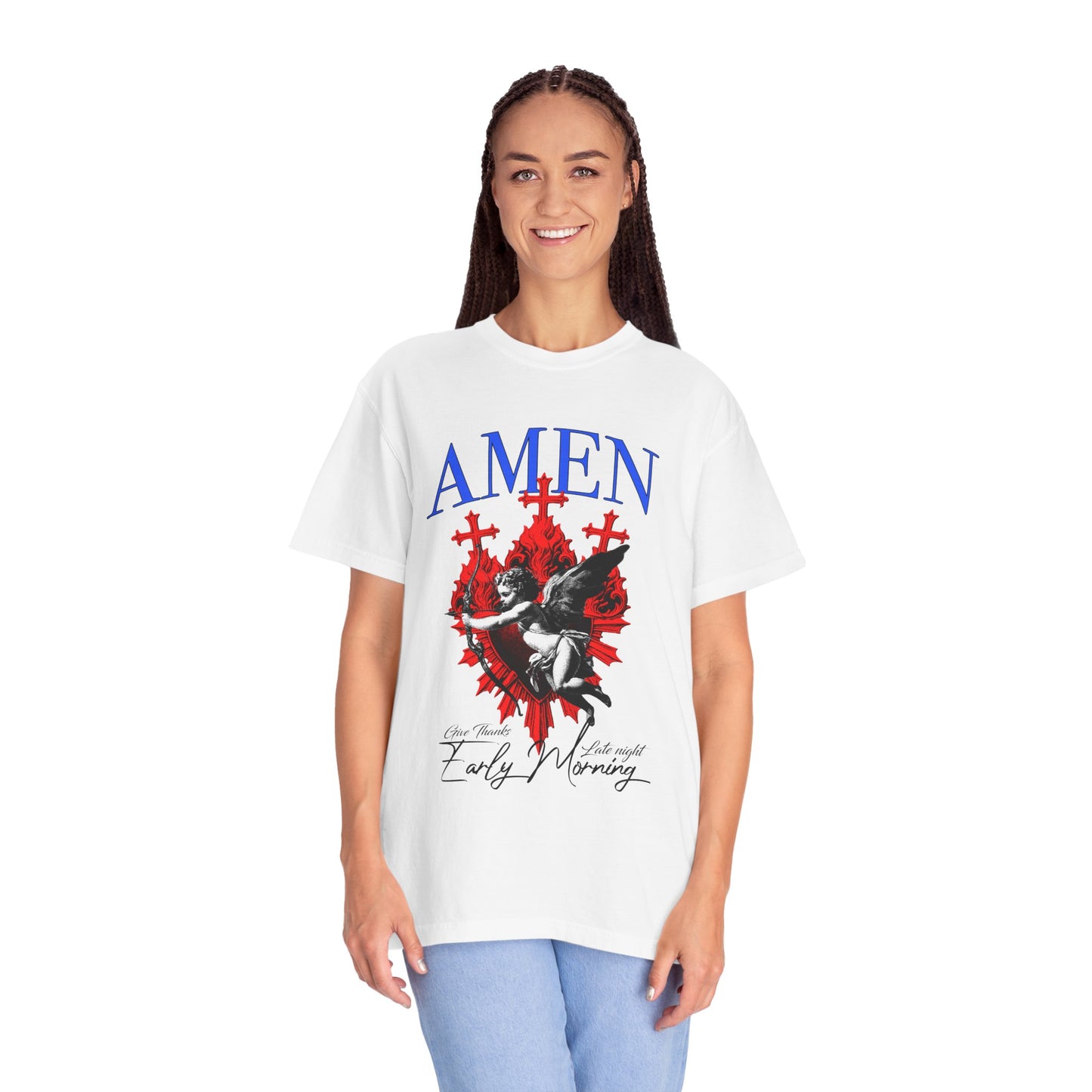 Amen Angel Graphic T‑Shirt — Vintage Religious Cross Heart Tee