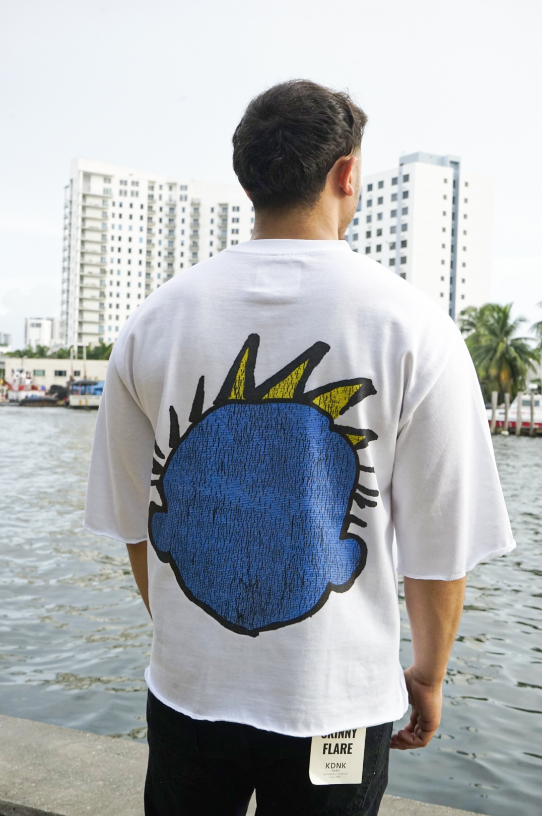 Wild Blue Face Oversized Crop Tee