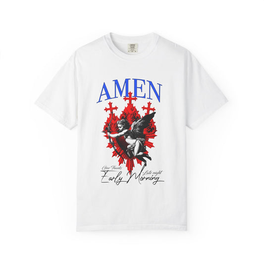 Amen Angel Graphic T‑Shirt — Vintage Religious Cross Heart Tee