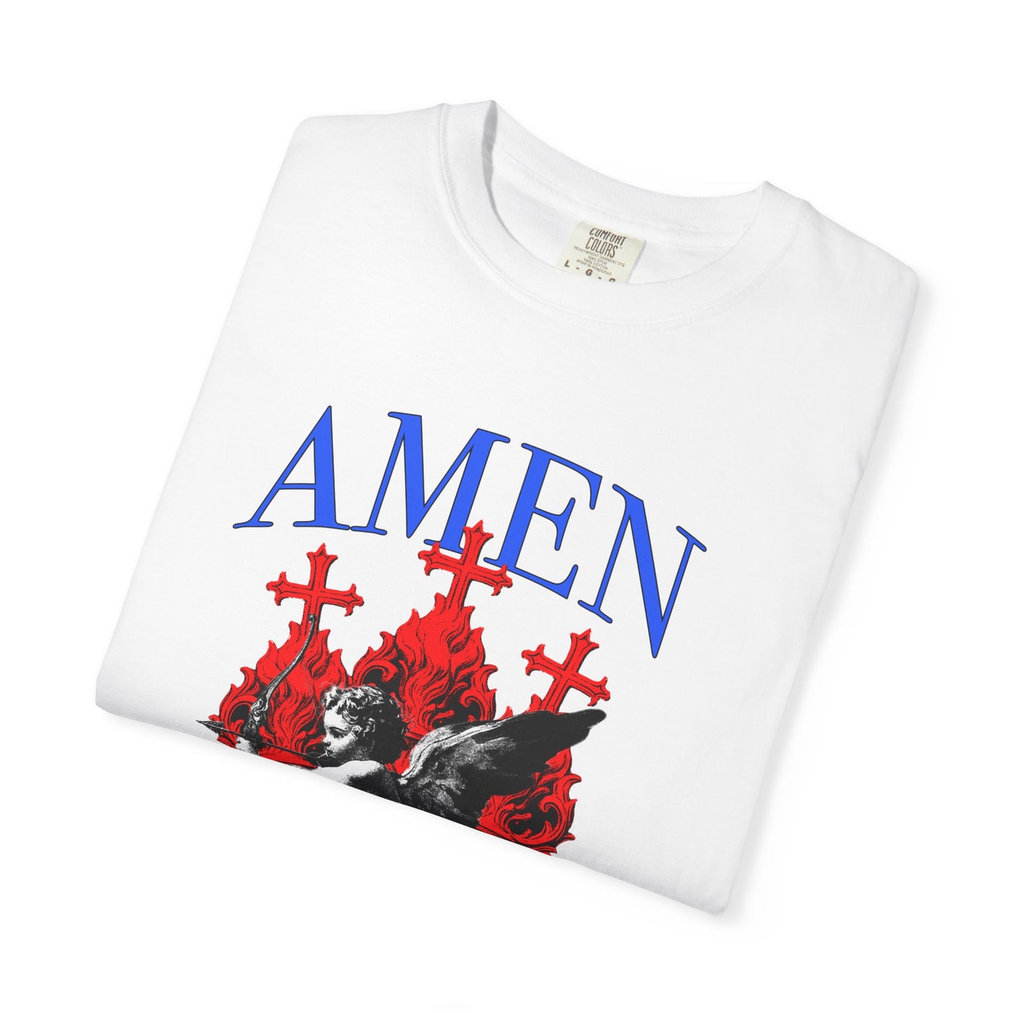 Amen Angel Graphic T‑Shirt — Vintage Religious Cross Heart Tee